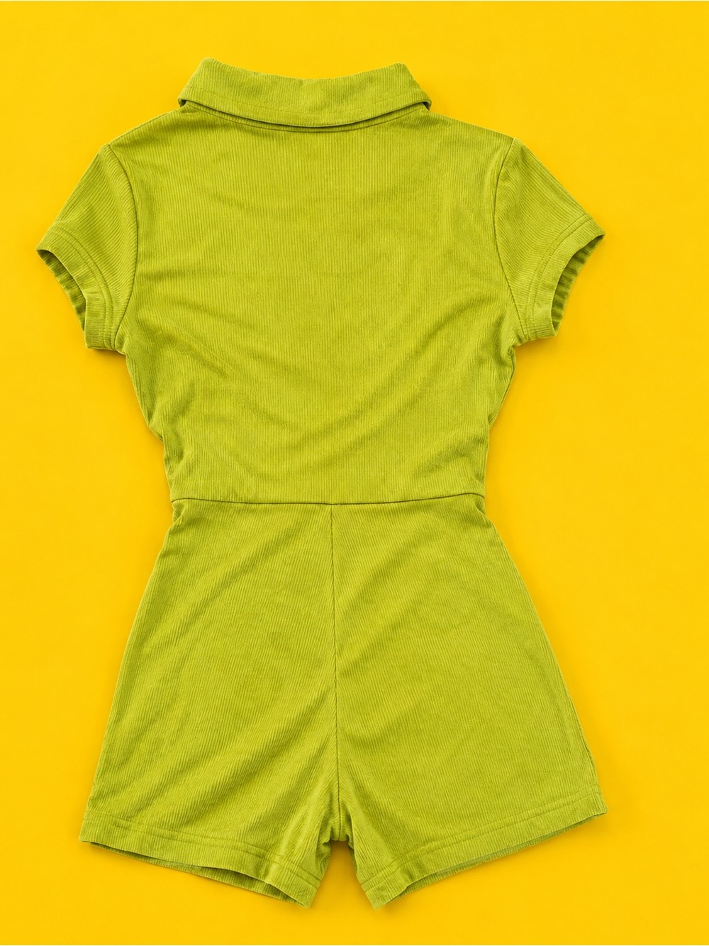 Green Button-Front Ribbed Romper - Picture 2 of 2